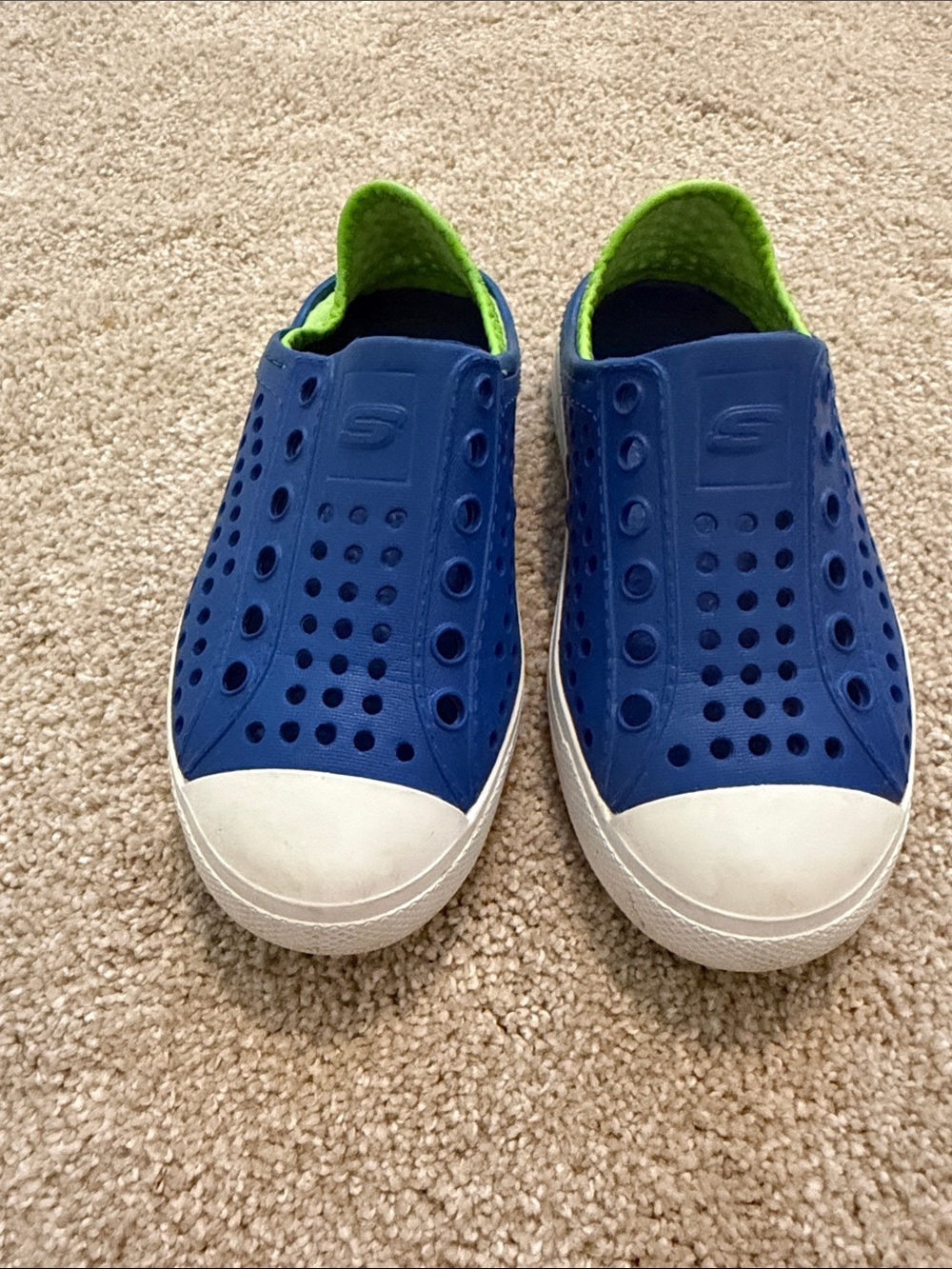 Skechers Boys Blue Slip-On Water Shoes with Lime Interior